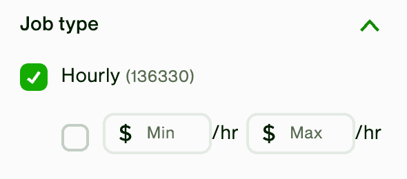 Screenshot of Upwork search hourly jobs filter