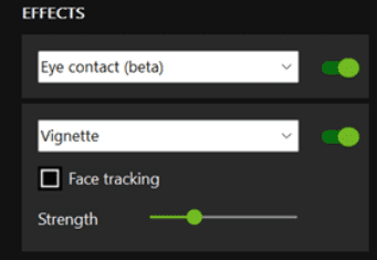 Screenshot from Nvidia Broadcast showing the Eye Contact setting