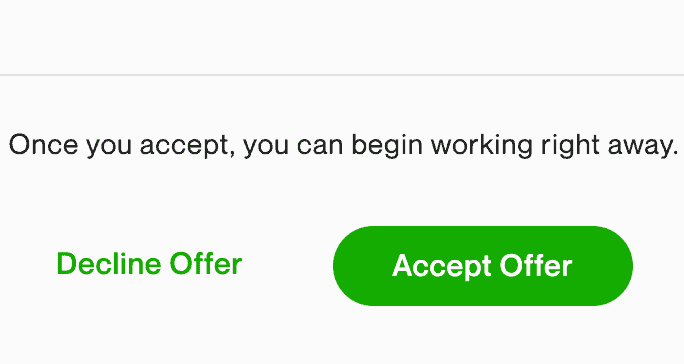 Screenshot from freelance platform Upwork following the best Upwork proposal, where the freelancer has received an Upwork job offer and is about to press the Accept Offer button shown.
