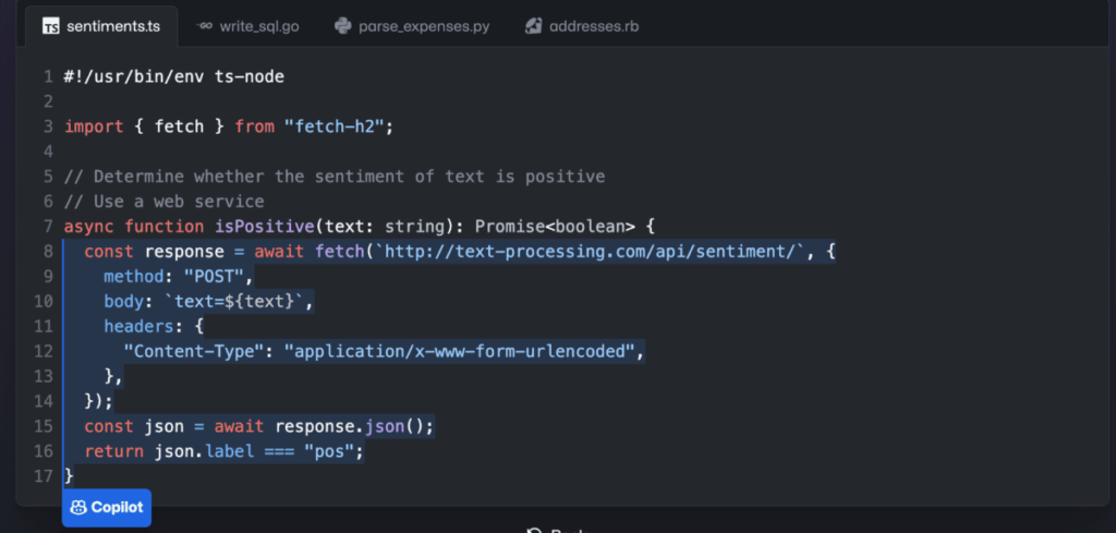 Screenshot of GitHub Copilot