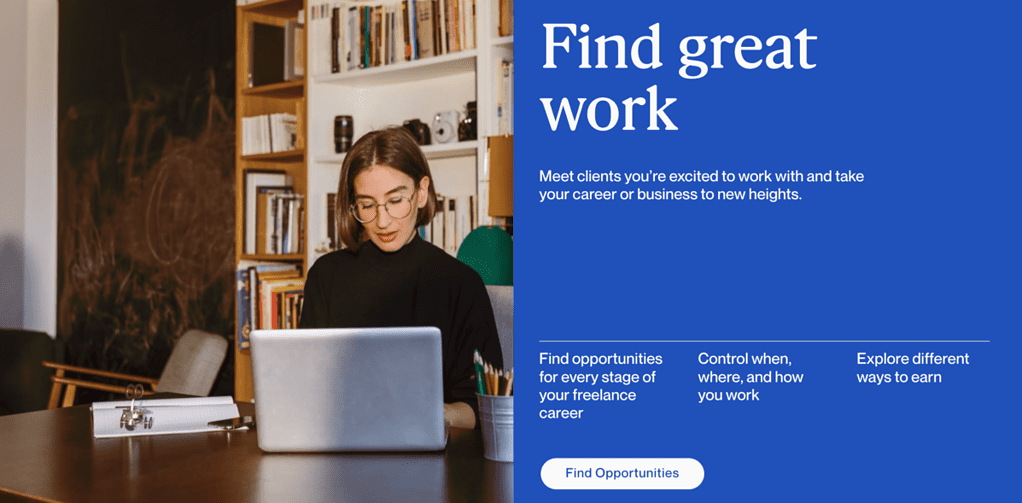 Screenshot of Upwork's website, one of the best freelance apps