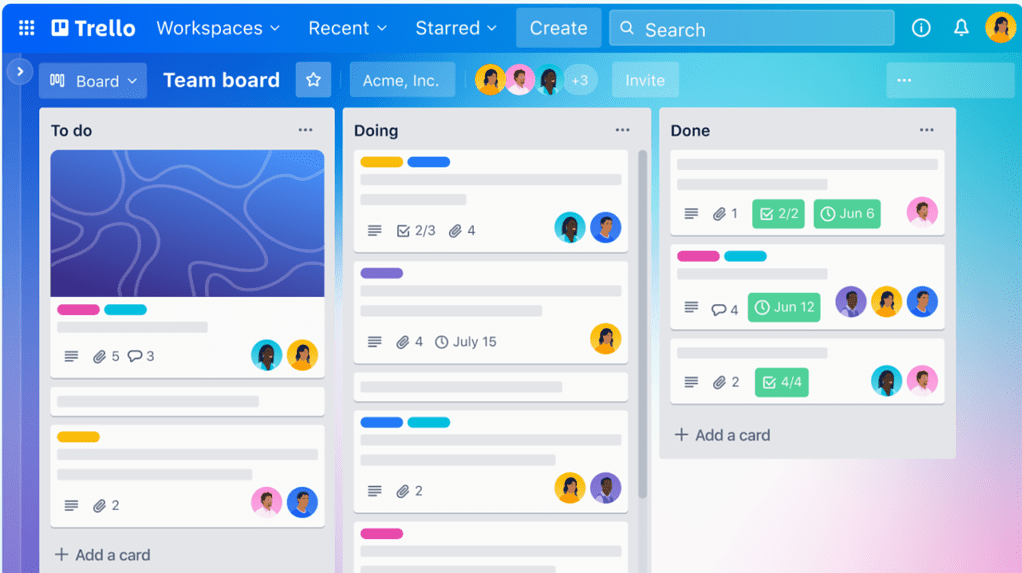 Screenshot of Trello project management app