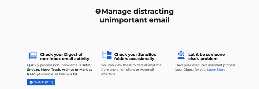 Screenshot of Sanebox email management app