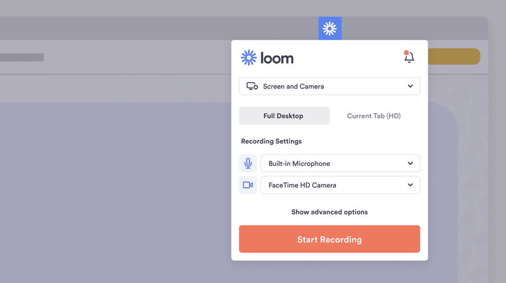 Screenshot of Loom desktop screenshare video app