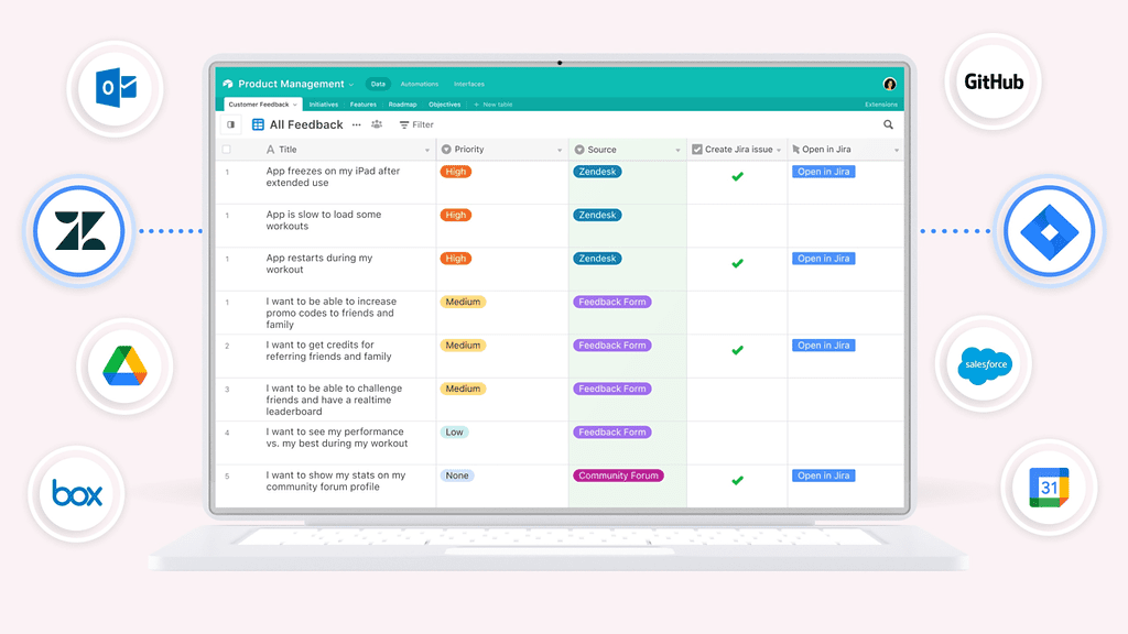 Screenshot of Airtable database platform