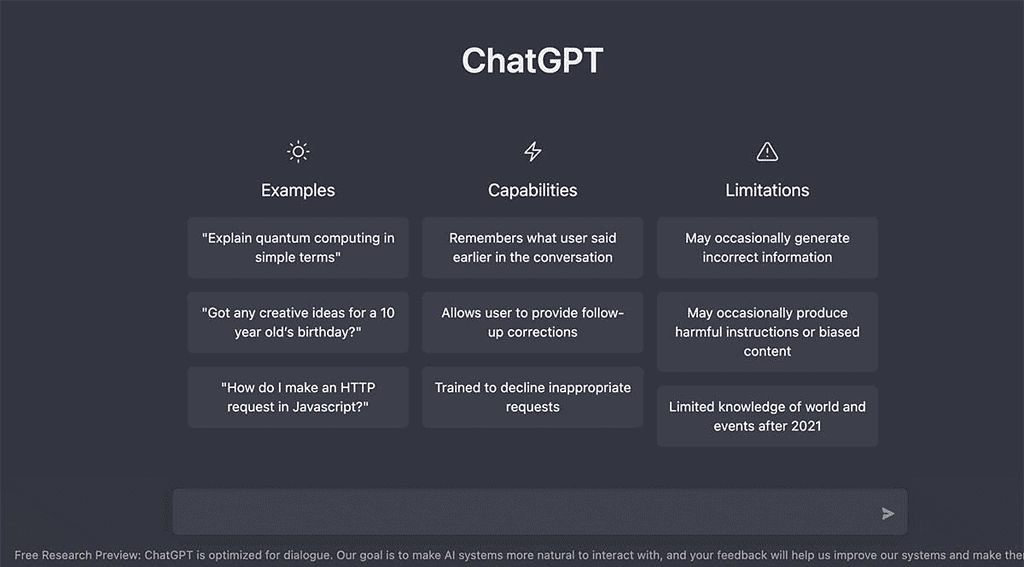 Screenshot of ChatGPT platform, a popular AI tool