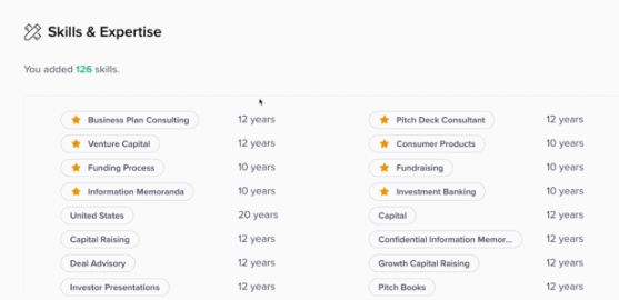 Screenshot from Toptal demonstrating the importance of Skills & Expertise tagging and selection