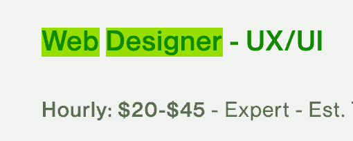 Example of an Upwork job posting for a Web Designer with a low hourly rate range