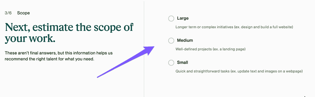 Screenshot from Upwork job creation process, estimating the scope of work